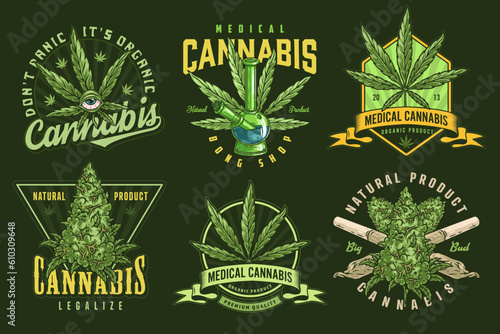 Cannabis industry set sticker colorful