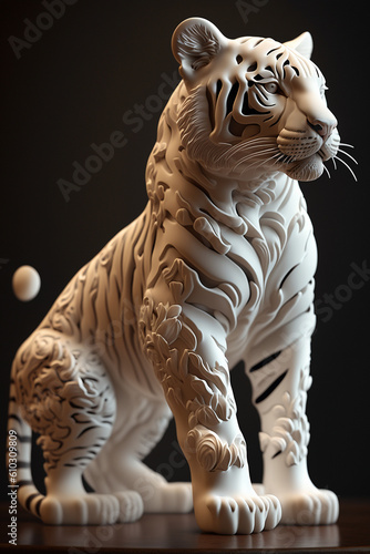 Bone porcelain sculpture cute tiger masterpiece animal illustration image AI generated art