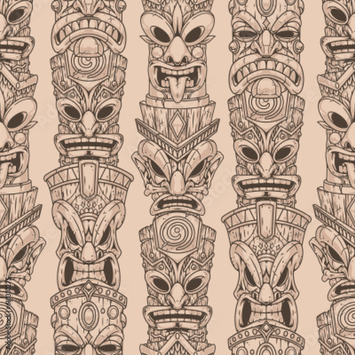 Tiki masks monochrome pattern seamless