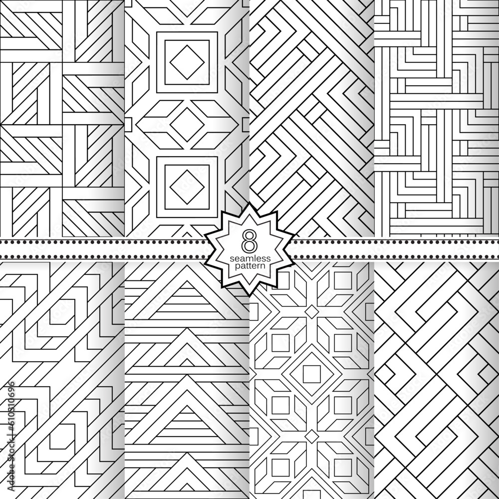 A set of vector seamless patterns. Modern geometric textures. Monochrome, linear. A set of vector seamless patterns. Modern geometric textures. Monochrome, linear.
