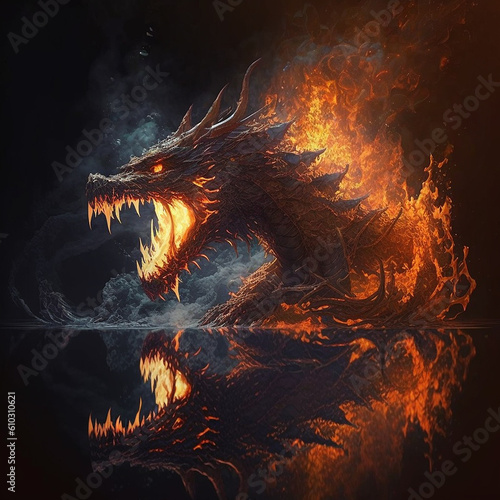 Dragon fire flame head style angry release illustration picture AI generated art