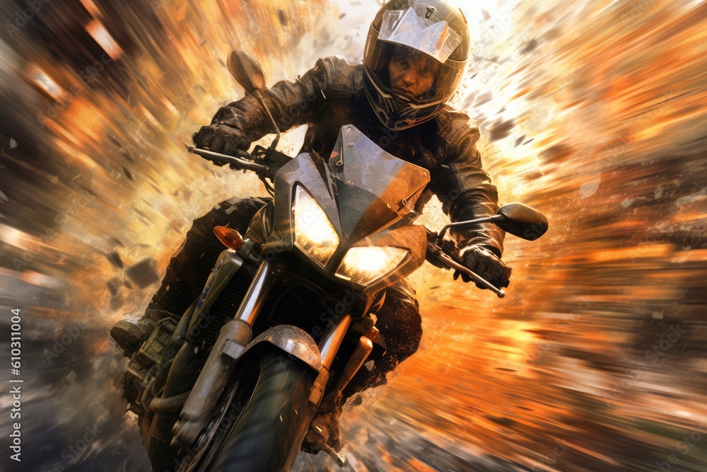 Superbike motorcycle speeding racing. Generative AI illustration. 