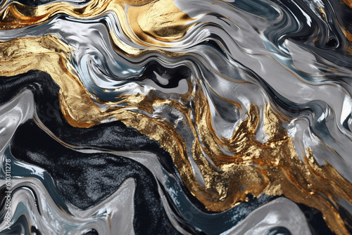 Molten gold and silver blend together in a harmonious dance of shimmering brilliance. This artwork embodies the alchemical fusion of precious metals, evoking a sense of opulence, elegance. Ai generate