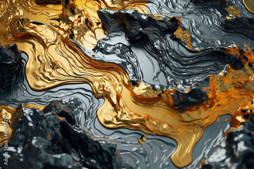 Molten gold and silver blend together in a harmonious dance of shimmering brilliance. This artwork embodies the alchemical fusion of precious metals, evoking a sense of opulence, elegance. Ai generate