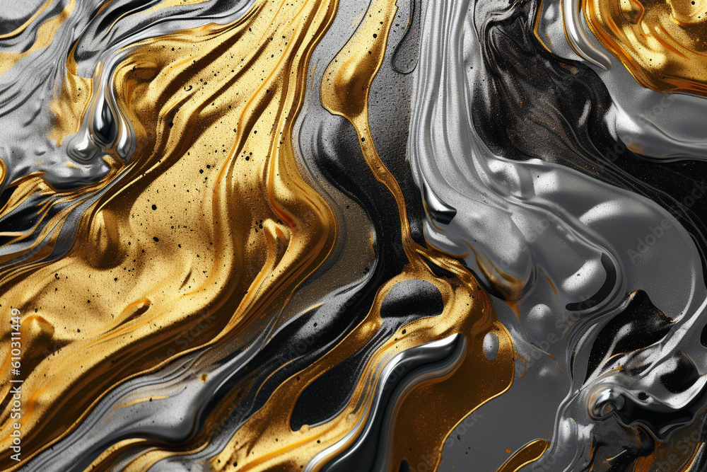 Molten gold and silver blend together in a harmonious dance of shimmering brilliance. This artwork embodies the alchemical fusion of precious metals, evoking a sense of opulence, elegance. Ai generate Molten gold and silver blend together in a harmonious dance of shimmering brilliance. This artwork embodies the alchemical fusion of precious metals, evoking a sense of opulence, elegance. Ai generate