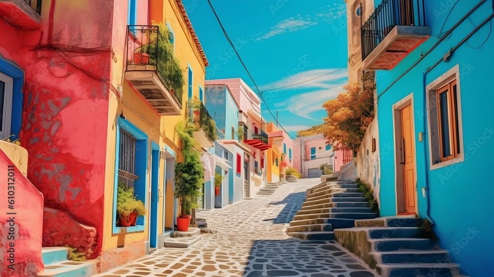 illustration of Mediterranean village. Generative AI