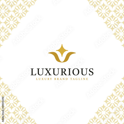 Luxury U letter simple logo with luminous flower concept