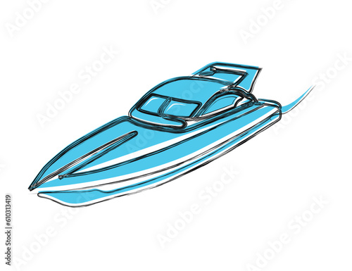 Doodle line drawing of Yacht. Boat line art drawing vector illustration. Abstrat Yacht lineart.