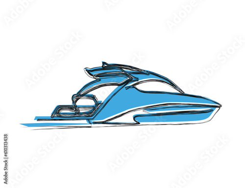 Doodle line drawing of Yacht. Boat line art drawing vector illustration. Abstrat Yacht lineart.