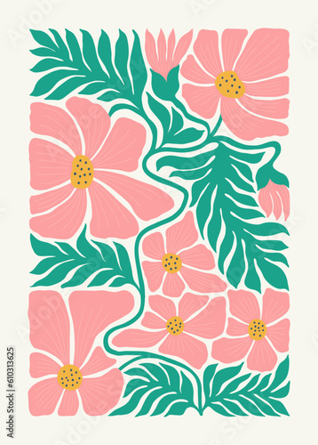 Floral abstract elements. Botanical composition. Modern trendy Matisse minimal style. Floral poster, invite. Vector arrangements for greeting card or invitation design