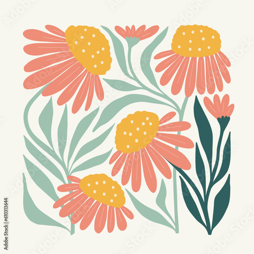 Floral abstract elements. Botanical composition. Modern trendy Matisse minimal style. Floral poster, invite. Vector arrangements for greeting card or invitation design