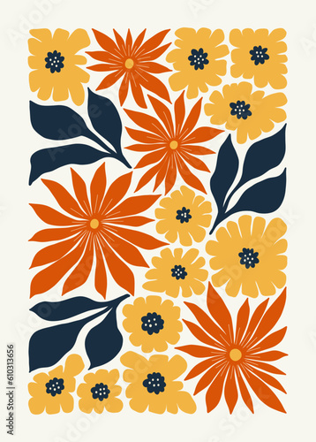 Floral abstract elements. Botanical composition. Modern trendy Matisse minimal style. Floral poster, invite. Vector arrangements for greeting card or invitation design