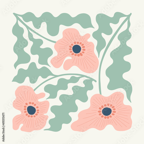Floral abstract elements. Botanical composition. Modern trendy Matisse minimal style. Floral poster, invite. Vector arrangements for greeting card or invitation design