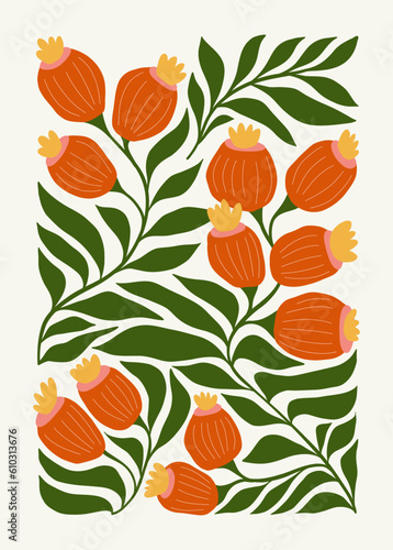 Floral abstract elements. Botanical composition. Modern trendy Matisse minimal style. Floral poster, invite. Vector arrangements for greeting card or invitation design