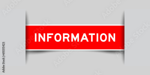 Green color square label sticker with word information that inserted in gray background