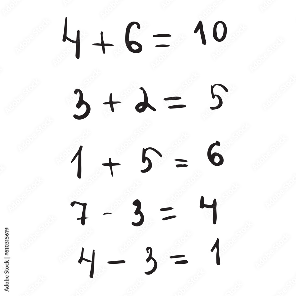 Solve examples. Mathematical examples. Addition and subtraction. School template, poster for mathematics. Vector illustration Solve examples. Mathematical examples. Addition and subtraction. School template, poster for mathematics. Vector illustration