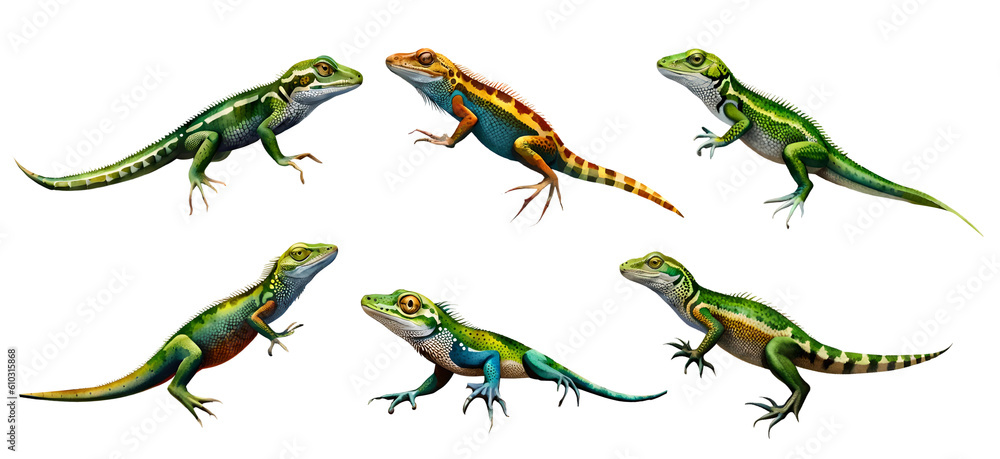Obraz premium Watercolor lizard set. Generative Ai