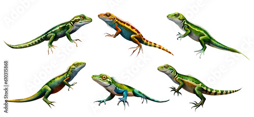 Watercolor lizard set. Generative Ai