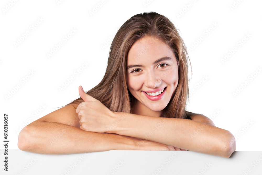 Woman Pointing On Billboard Over White Background Woman Pointing On Billboard Over White Background