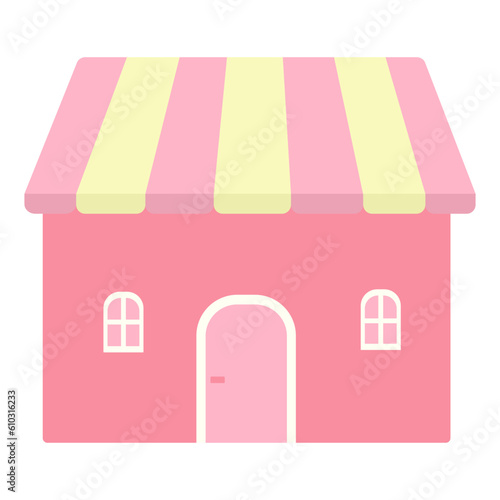 Pink mini store or shop icon with door and windows vector illustration