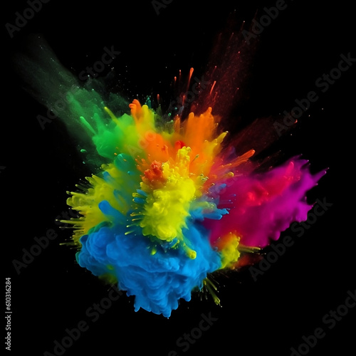 Abstract colorful smoke  smoke bombs on black background. Abstract colored background  created with Generative AI technology