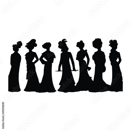Silhouettes of bridesmaids on white background. Vector illustration.