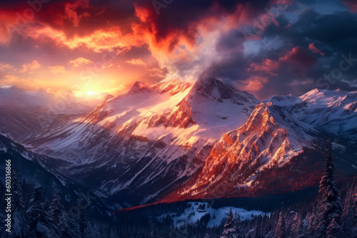 Mountains landscape, background, colorful, photorealism. Generative AI