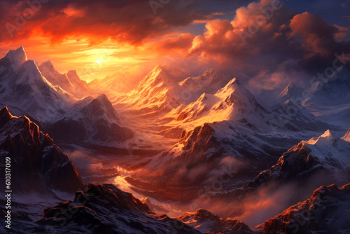 Mountains landscape, background, colorful, painting. Generative AI