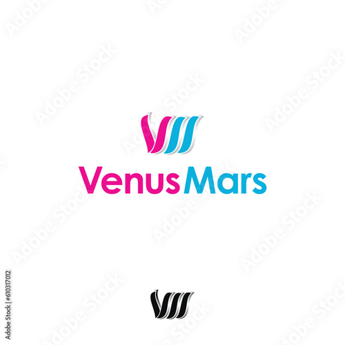 letter v M logo design vector blue and pink illustration
