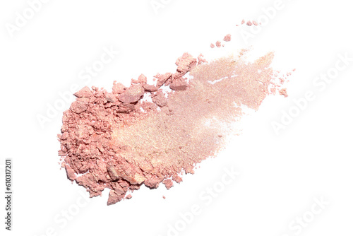 Smear of broken eye shadow or face powder isolated on white background.