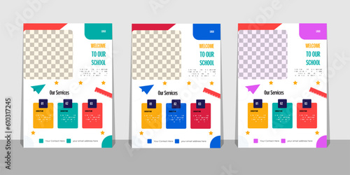 Kids school education admission flyer or poster design template front open sens