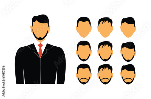 illustration of a male character wearing a suit. with custom face options. vector illustration photo