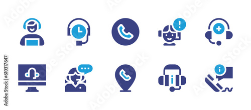 Call center icon set. Duotone color. Vector illustration. Containing customer service, hours support, phone, customer support, medical support, online support, customer question, placeholder, informat