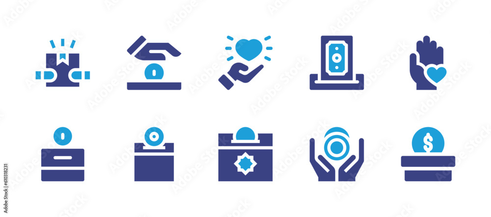 Charity icon set. Duotone color. Vector illustration. Containing help, donation, charity, donate.