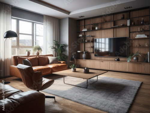 Wallpaper Mural Stylish composition of cozy living room interior Created with Generative AI technology. Torontodigital.ca