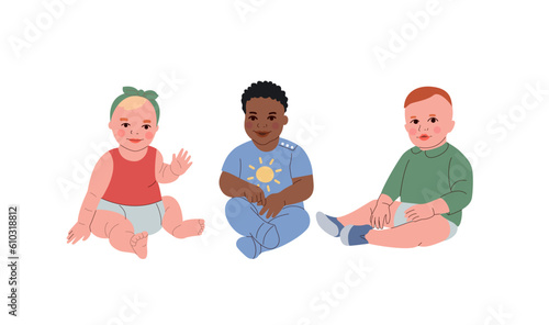 Baby boys and baby girl isolated. Vector flat cartoon illustration