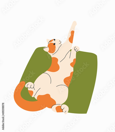 Cat resting upside down isolated. Vector flat style illustration