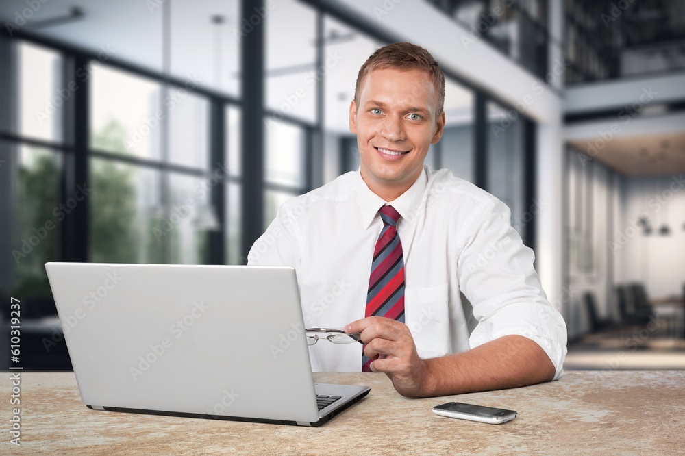 Business person work on computer at the office desk Business person work on computer at the office desk