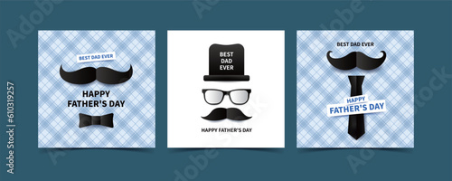 Set of Father's Day template design with decorative paper cut style. Vector illustration for greeting cards, banner, social media, promotion and sale.