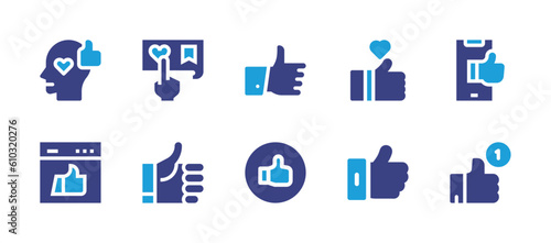 Like icon set. Duotone color. Vector illustration. Containing like, customer, thumbs up.