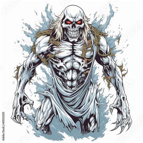 Symbiotes Illustration Of Skeleton In Water With Strong Facial Expression photo