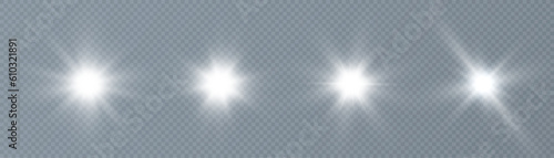 White beautiful light explodes with a transparent explosion. Vector, bright illustration for perfect effect with sparkles. Bright Star. Transparent shine of the gloss gradient, bright flash.	
