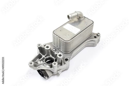 Engine oil cooling system on white background, isolated, Car maintenance service.