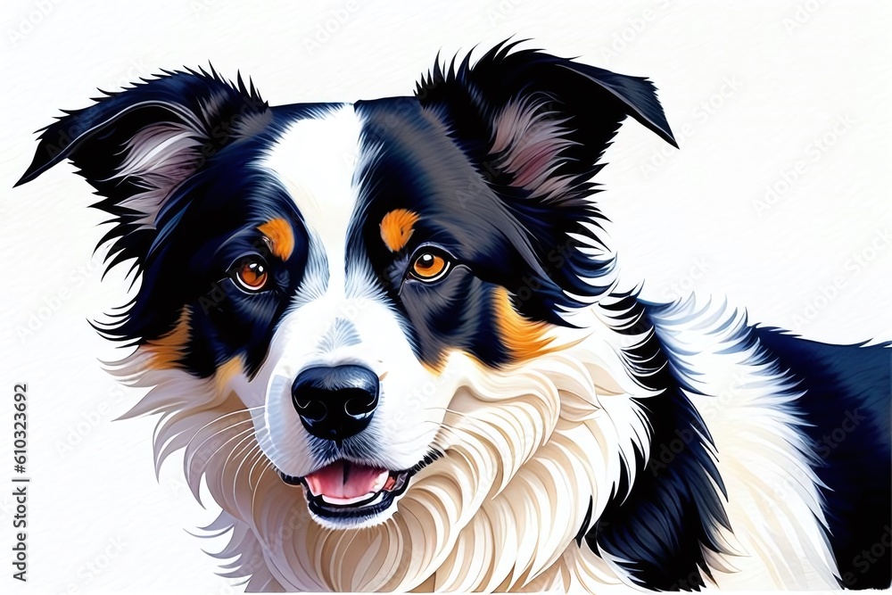 Fototapeta premium Playful colored border collie drawn in watercolor. Generative AI