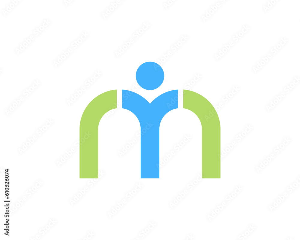 M Letter with healthy abstract people in the middle M Letter with healthy abstract people in the middle