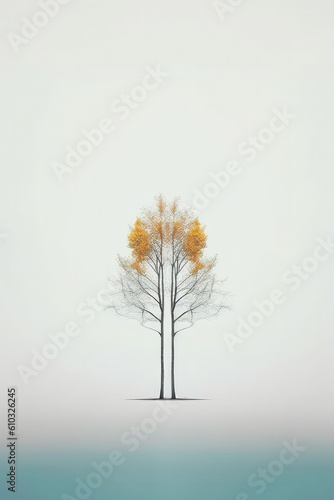 A tree with yellow leaves on a white background. © imlane