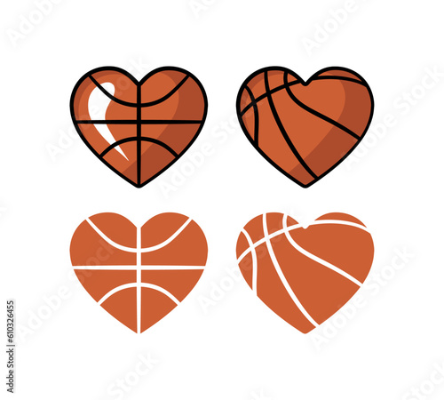 Heart Shaped Basketball Ball Set Logo Icon