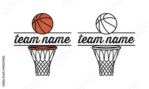 Basketball Ball and Hoop Split Team Name Frame Sports Monogram