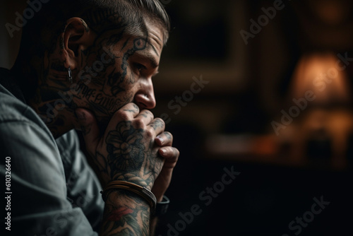 tattooed man close up portrait, ai generated