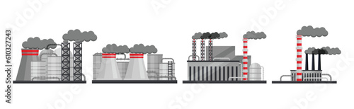 Industrial Plant and Complex with Steaming Chimney Vector Set